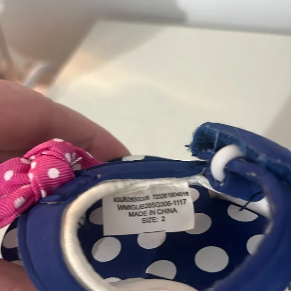 Baby Girl’s Preppy Pink and Navy Blue Sandals Bow Polka dot Size 2